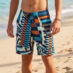 Volcom Youth Maguro Board Shorts Surf Swim Trunks 2 Way Stretch Beach Size 29/18